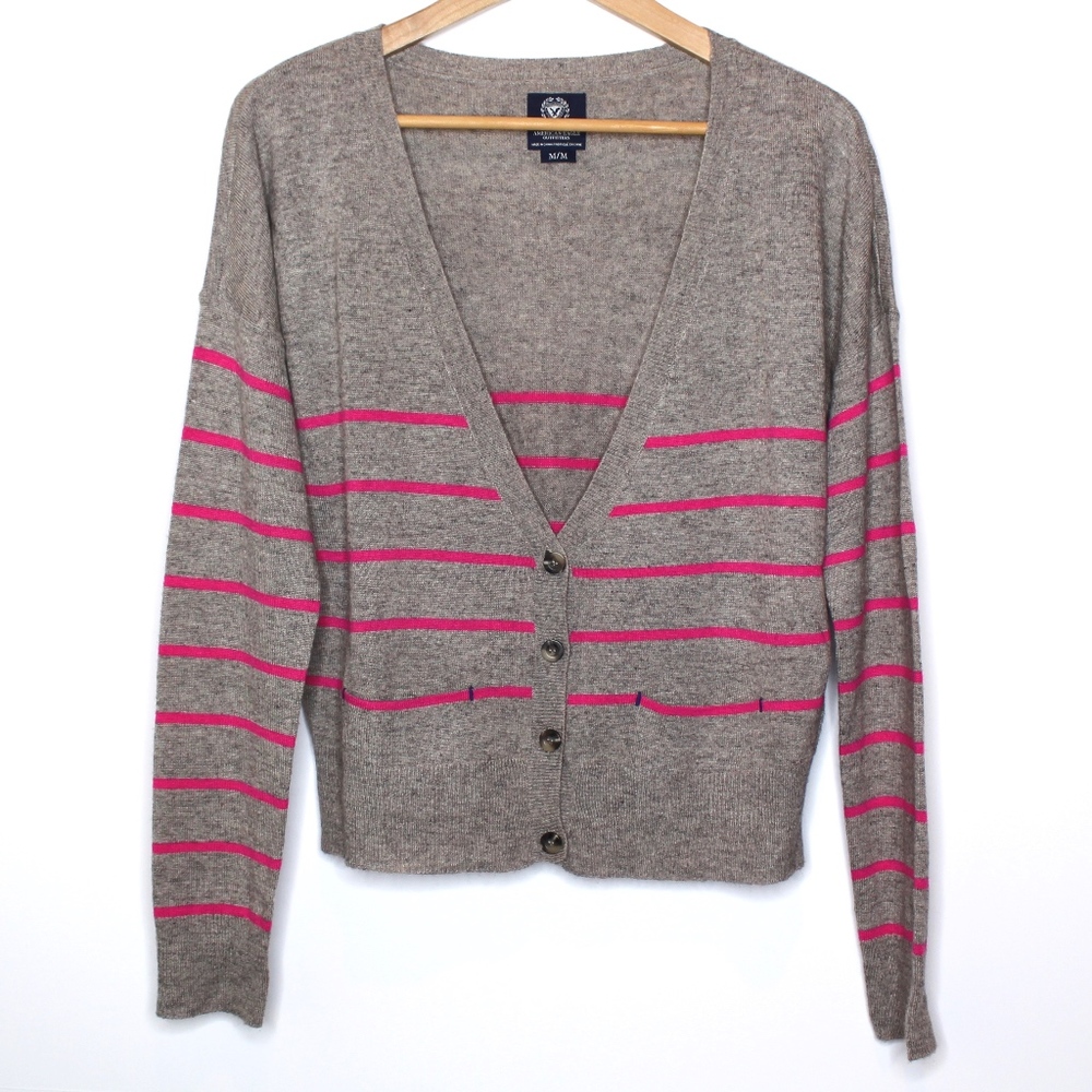 American Eagle | Striped Deep V Neck Cardigan
